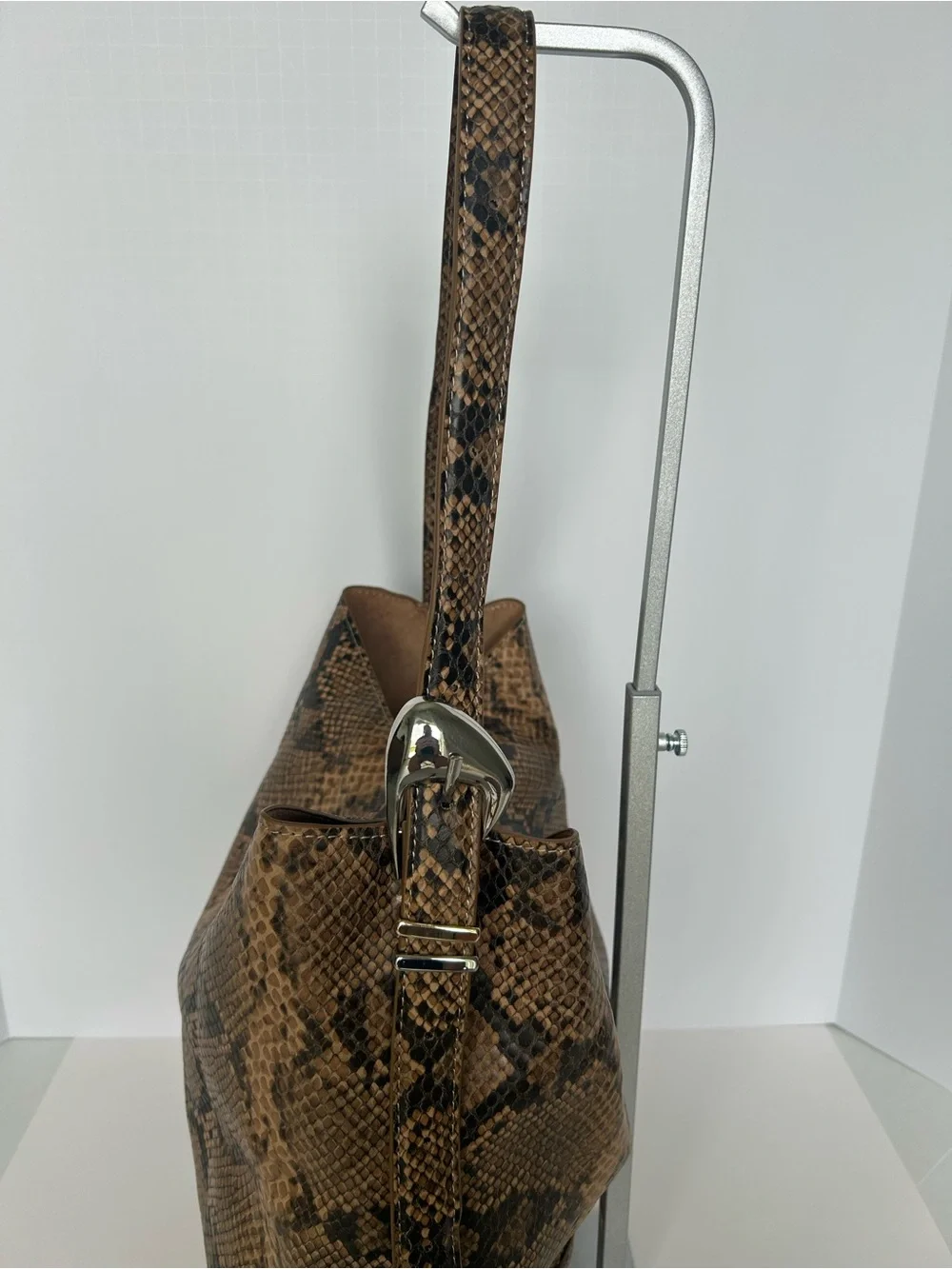 Steve Madden Brown Snake-Print Slouch Hobo Bag